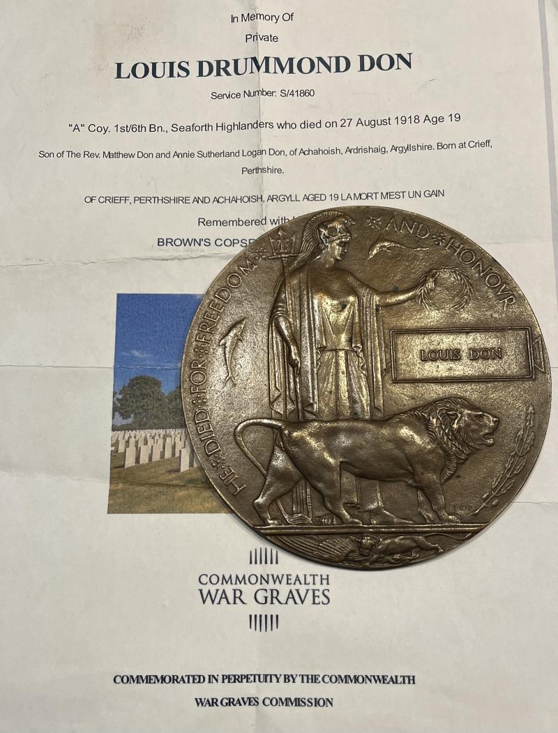 WW1 Memorial Plaque: DON - Seaforth Highlanders
