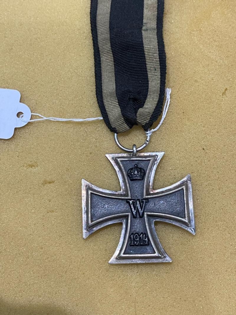 WW1 IMPERIAL IRON CROSS 2nd CLASS TING MARKED AND LONG RIBBON.