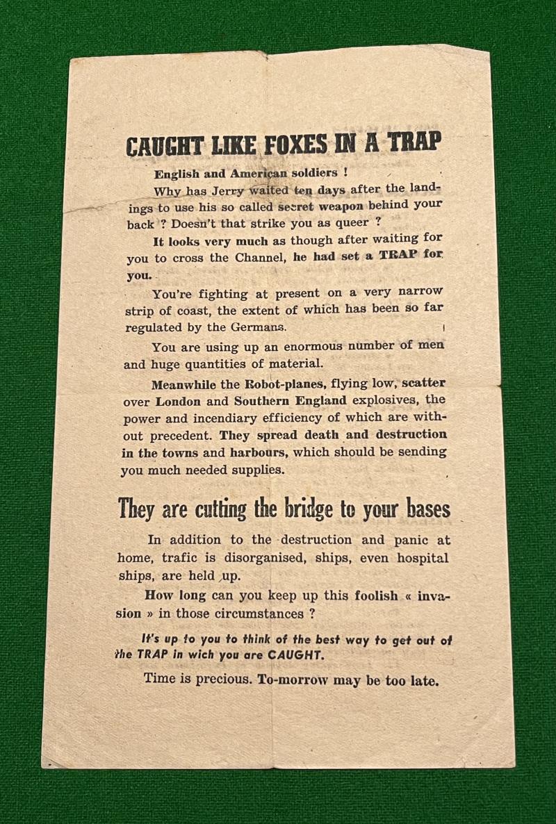 German Air Dropped Leaflet ' Caught Like Foxes in a Trap '.