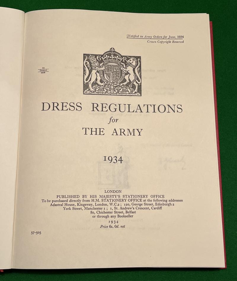 Dress Regulations for the Army 1934 - reprint.