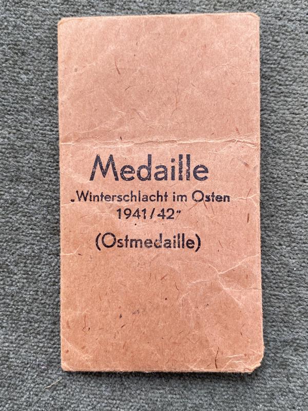 ORIGINAL PAPER PACKET FOR THE WW2 Ostmedaille RUSSIAN FRONT MEDAL.