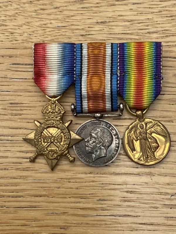 MINIATURE BRITISH WW1 MEDAL TRIO AS WORN.