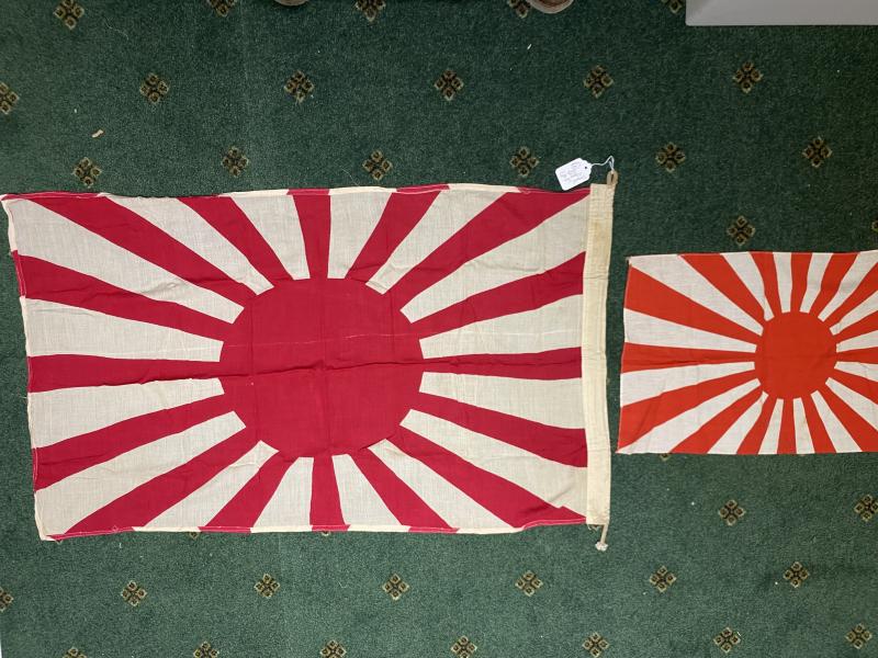 2 WW2 JAPANESE COTTON ‘RISING SUN’ FLAGS.