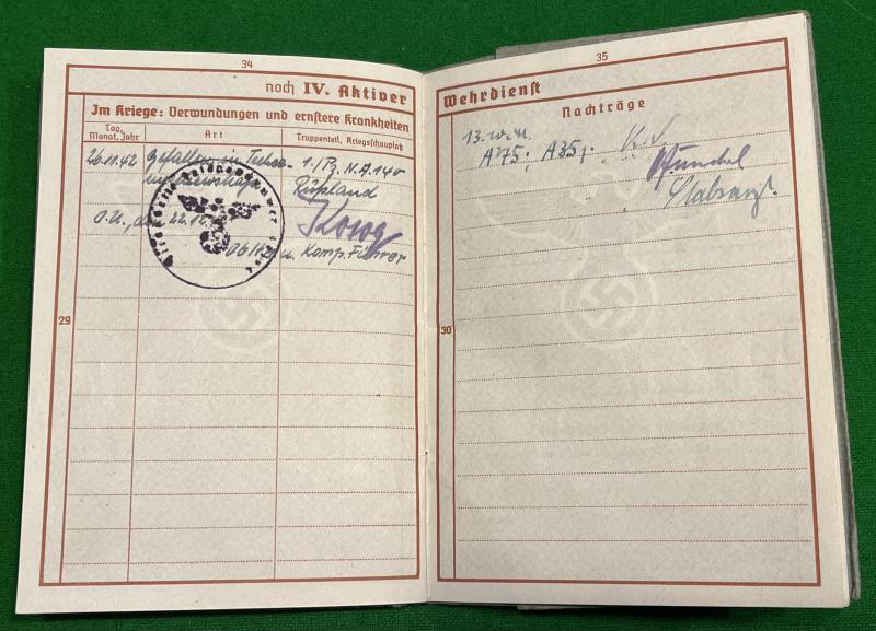 Wehrpass and Document grouping to a Panzer Div.casualty