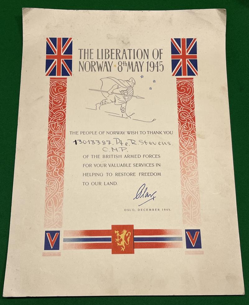 Liberation of Norway Certificate.