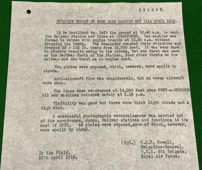 1918 RAF Combat/Bombing reports
