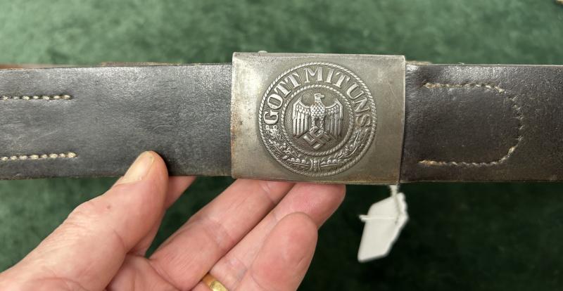 A VERY NICE COMPLETE WEHRMACHT STEEL BUCKLE AND BELT - ALL MARKED.