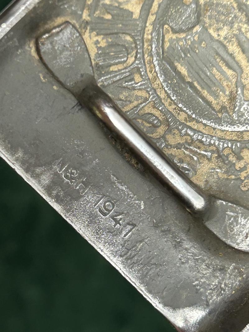 A VERY NICE COMPLETE WEHRMACHT STEEL BUCKLE AND BELT - ALL MARKED.