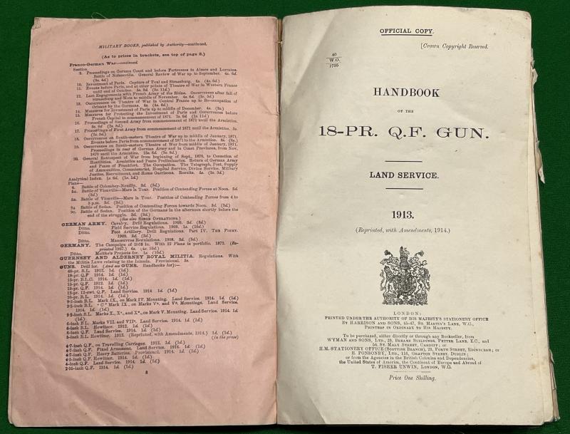 Handbook of the 18-PR. Q.F. Gun Land Service. 1913.