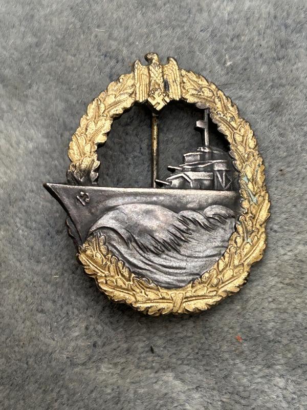 THIRD REICH KRIEGSMARINE DESTROYER WAR BADGE.