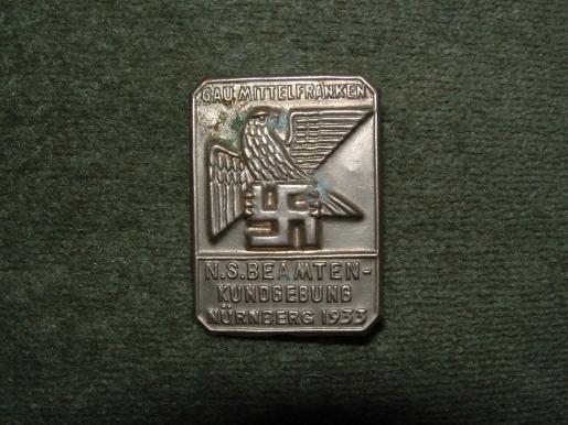 DAY BADGE-TINNY FOR 1933. GAU MITTLEFRANKEN