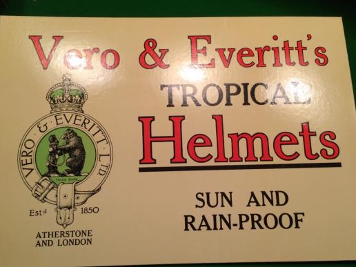 Vero & Everitt Tropical Helmet advertising card.