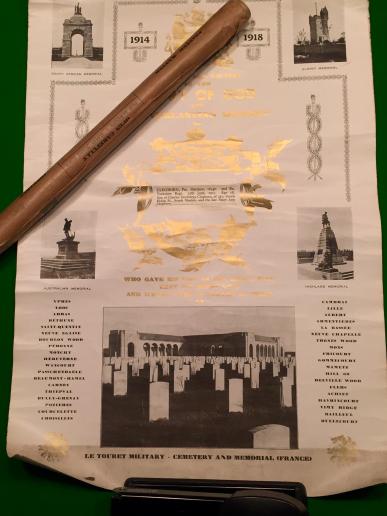 WW1 Commercial Memorial Scroll - Yorkshire Regt.