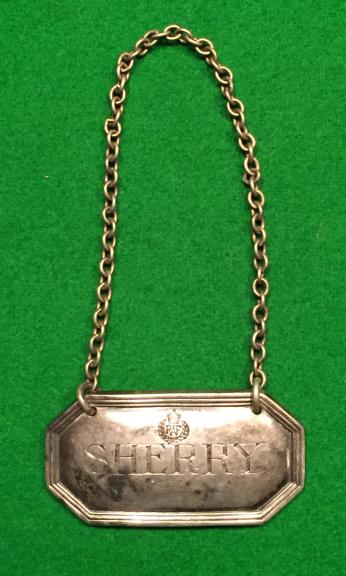 Pre War RAF Silver ' Sherry ' Decanter Label.