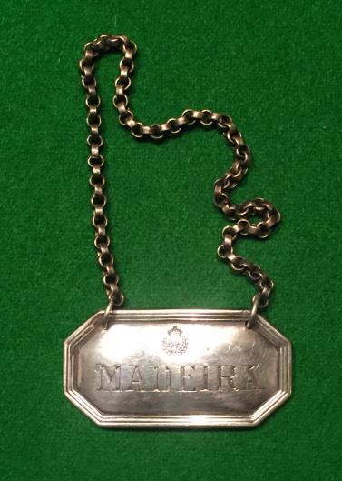 Pre War RAF Silver ' Madeira ' Decanter Label.