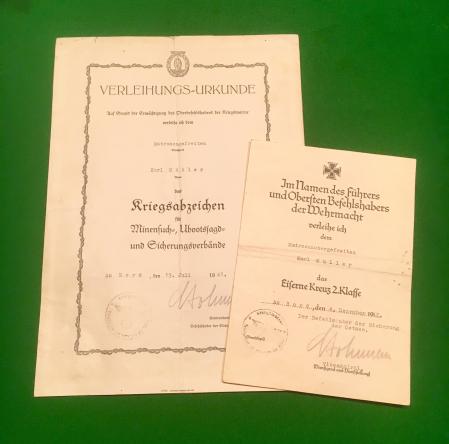 WW2 Kriegsmarine Award Certificate Grouping.