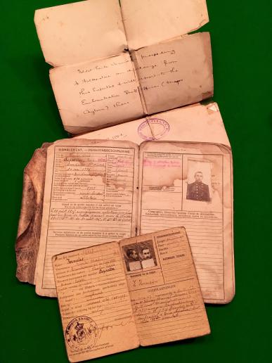 WW1 Belgian Military playbook, Identity card and British Paperwork.