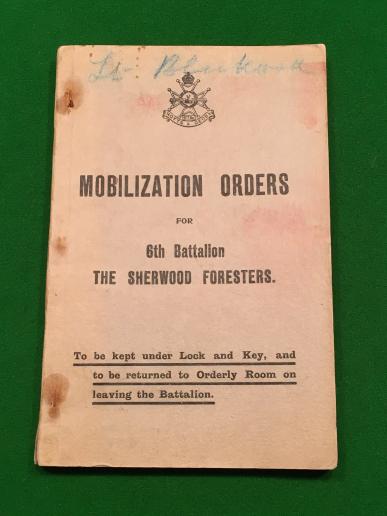 WW1 6 Btn Sherwood Foresters Mobilization Orders.