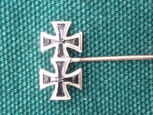 9mm STICKPIN DEPICTING 2 IMPERIAL GERMAN IRON CROSSES.