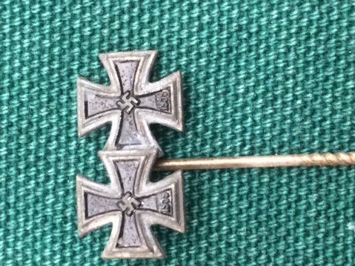 9mm STICKPIN WITH 2 THIRD REICH IRON CROSSES.