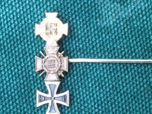 9mm STICKPIN WITH 3 AWARDS, ONE THIRD REICH.