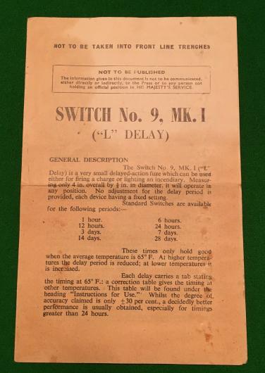 Switch No.9,Mk.I ' L Delay ' Instructional leaflet.