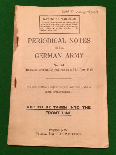 Periodical Notes on the German Army - Panzertruppen.