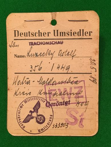 WW2 Identity Document for Ethnic German  Resettlement .