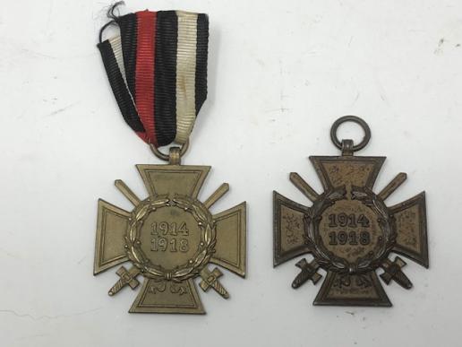 TWO WW1 HINDENBERG 'CROSS OF HONOR' MEDALS-DIFFERENT MAKERS.