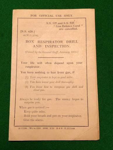 1918 Box Respirator Drill Card.