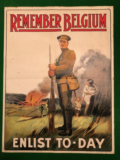 1914 British Enlistment Poster - ' Remember Belgium '.