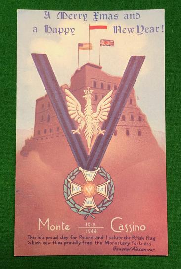 Polish Christmas 1944 Monte Cassino Postcard.