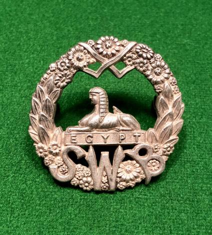 South Wales Borderers Officers Silver Cap Badge.