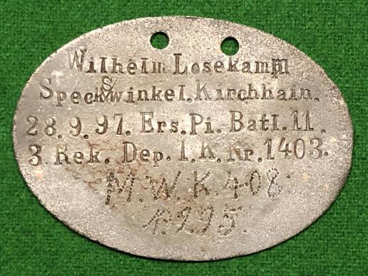 WW1  Minenwerfer-Kompagnie Dog Tag.