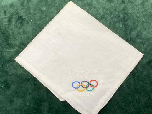 ORIGINAL SOUVENIR HANDKERCHIEF FROM 1936 BERLIN NAZI GERMAN OLYMPICS.