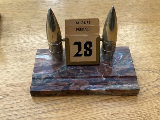 THIRD REICH CALENDAR ARTILLERY DESK SET.