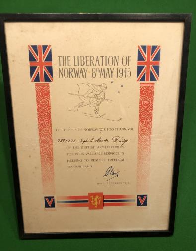 Original ' Liberation Of Norway 8th May 1945'  Certificate.