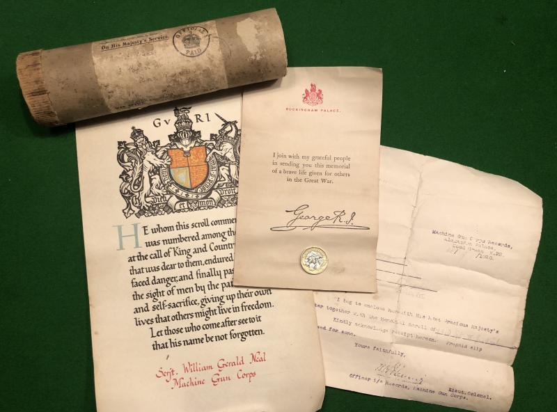 WW1 Memorial Scroll - MGC, KOYLI - Sgt.W.G.Neal.