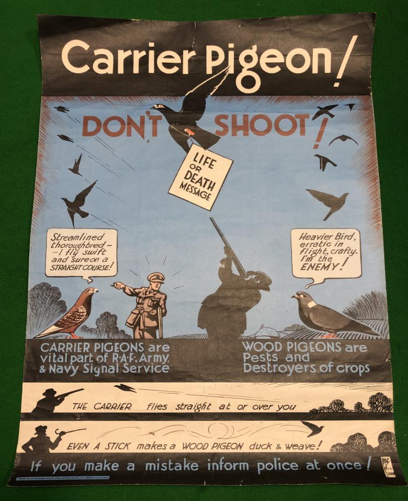 WW2 Carrier Pigeon Warning Poster.