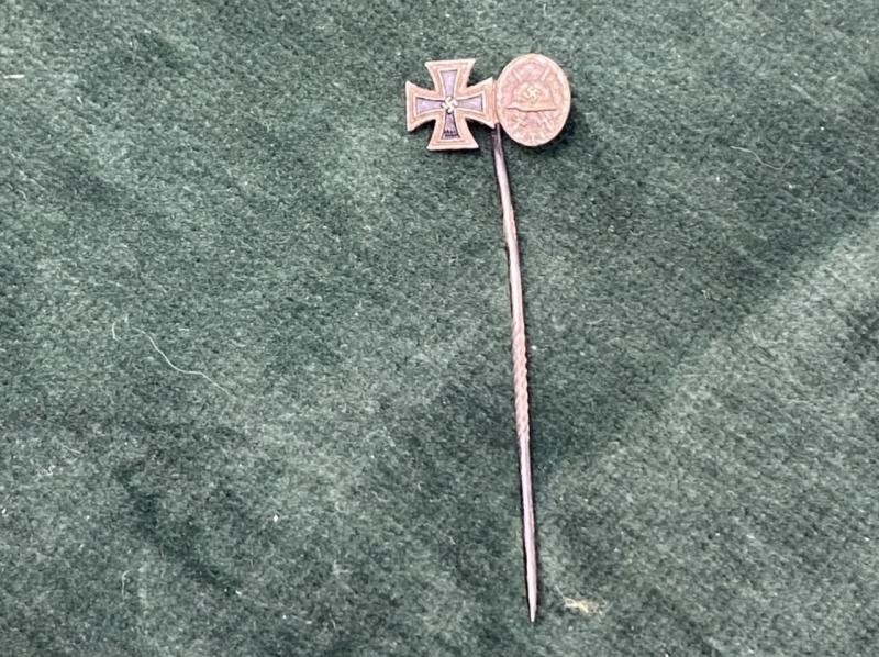 MINIATURE STICKPIN FOR NAZI IRON CROSS AND WOUND BADGE.