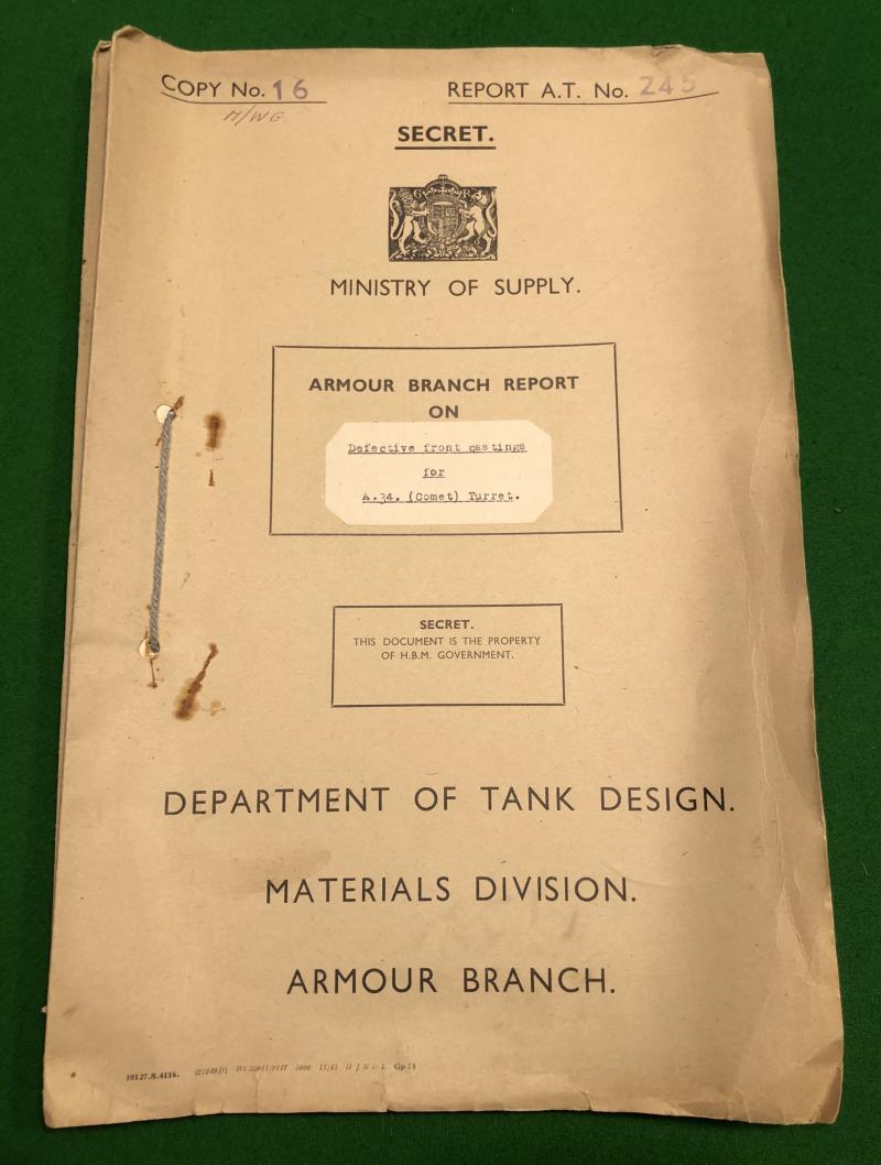 1945 Secret M.O.S. Armour Branch Report - Comet Turret.