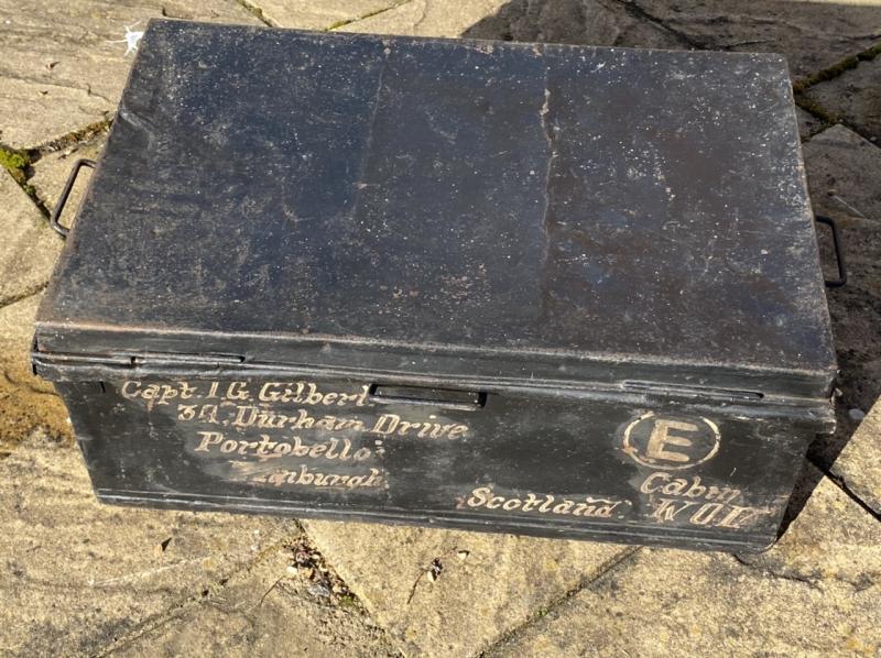 WWI or WWII BRITISH/SCOTTISH OFFICERS METAL TRAVEL TRUNK- NAMED.