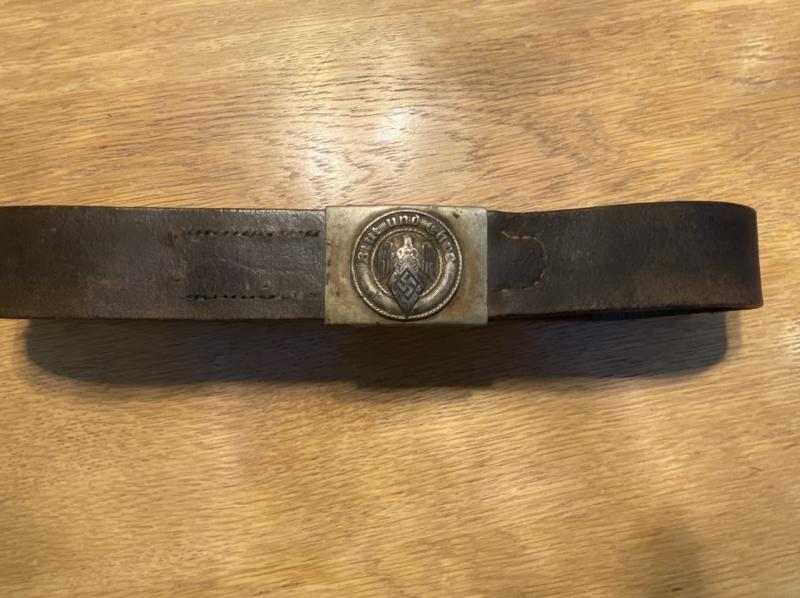 NICKEL HITLER YOUTH BUCKLE WITH ORIGINAL BELT.