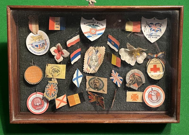 WW1 Framed and Glazed Display of Donation Pins.