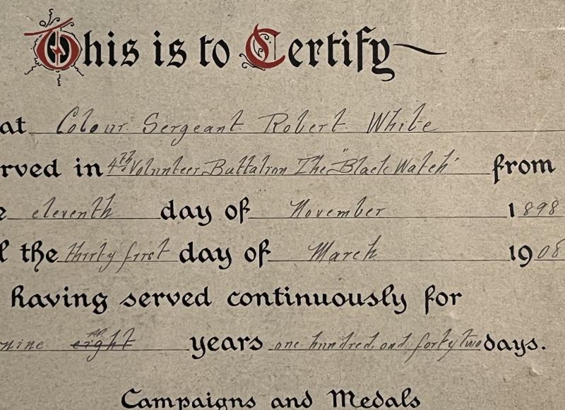 4th Vol.Btn.Black Watch Certificate of Service.