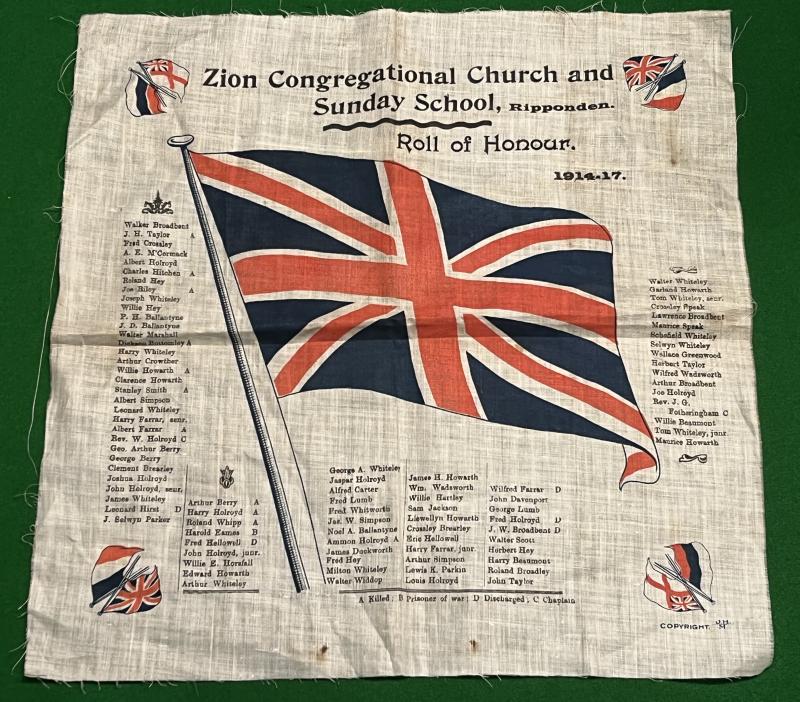 Ripponden Zion Congregational Church Cloth Roll of Honour.