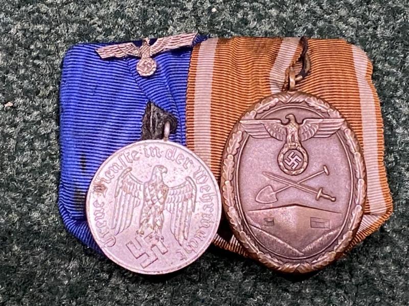 THIRD REICH COURT MOUNTED MEDALS. 4 YEAR LONG SERVICE AND WEST WALL.